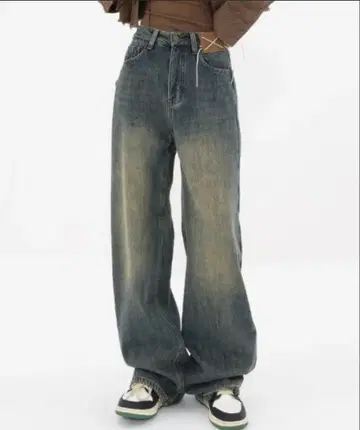 다크 블루 스트레이트 데님 팬츠