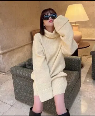 오버 니트 원피스 머메이드 그린