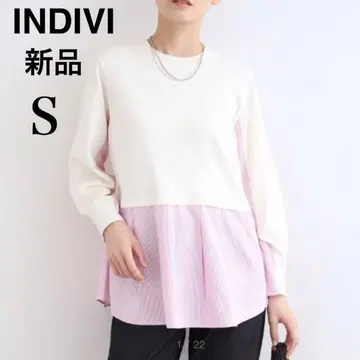 미사용 새상품 INDIVI 인디비 스트라이프 패턴 도킹 니트탑 S