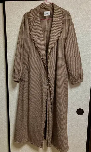 MURUA 체크 무늬 프린지 롱 코트