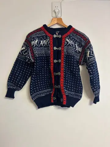 노르딕 무늬 가디건 네이비/레드