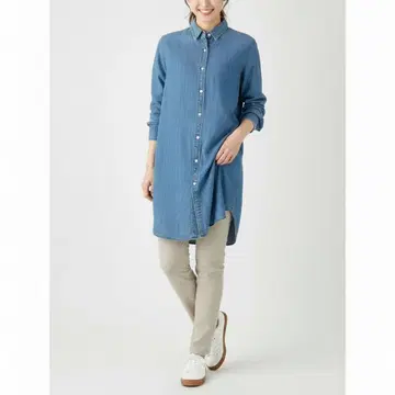 쇼콜라피네 로브 롱 기장 셔츠 튜닉 데님 긴팔 여성용 면