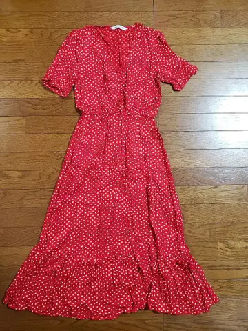 ZARA 레드 화이트 도트 롱 원피스 미사용 S 자라
