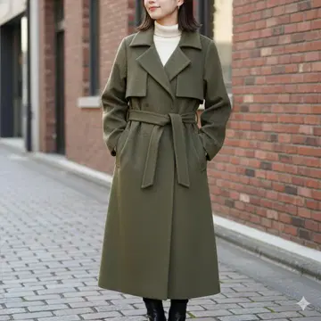 스픽 앤 스팬 캐시미어 울 혼방 허리끈 코트 롱 카키