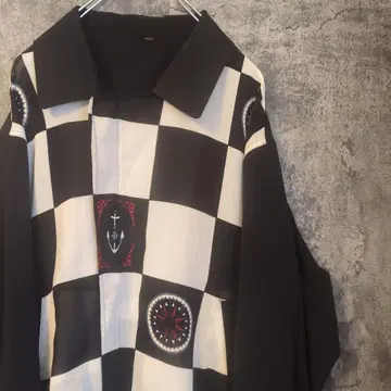 빈티지 80s 블록 마린 얇은 소재 블루종 긴팔 셔츠 레트로 팝