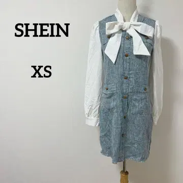 SHEIN 블루 리본 포함 무릎 기장 (무릎 위) 원피스 등 지퍼 XS