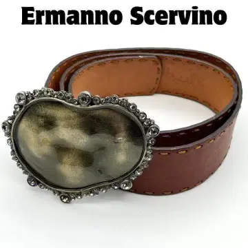 엘마노 쉘비노 벨트 Y2K 남성용 천연 가죽 플레이트 장식 비쥬
