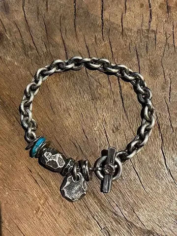 실버 체인 팔찌 터콰이즈 장식