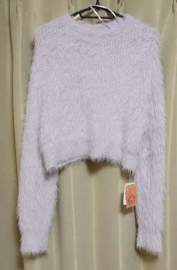 택 포함 미착용 clear 페일 퍼플 보송보송 소재 스웨터 숏 기장