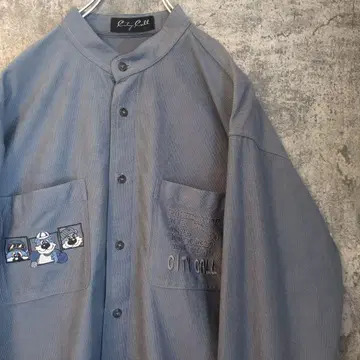 빈티지 90s 애니멀 자수 긴팔 셔츠 코듀로이 레트로