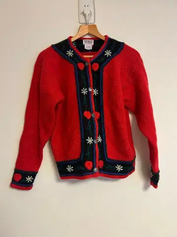 PBJ SPORT 빨간색 꽃무늬 자수 가디건 XL