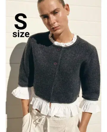 완판템 ZARA 포플린 콤비 니트 자켓 다크 그레이