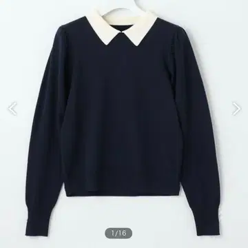 feroux 카라 부착 소매 펄 니트 네이비