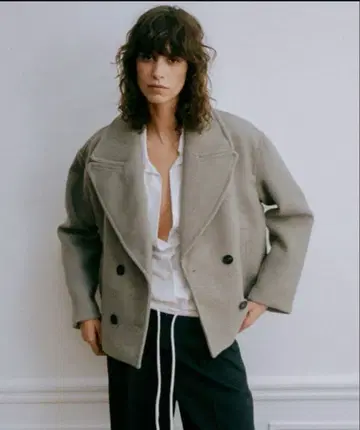ZARA 그레이 더블 브레스트 피 코트 XS