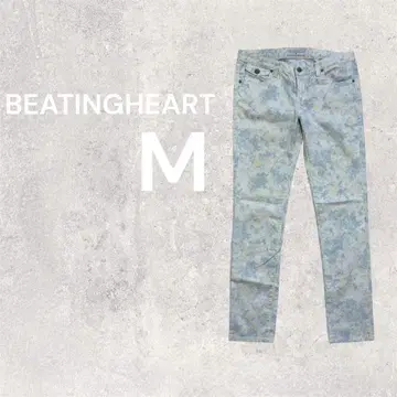 비팅 하트 스트레이트 데님 청바지 팬츠 꽃무늬 플라워 면