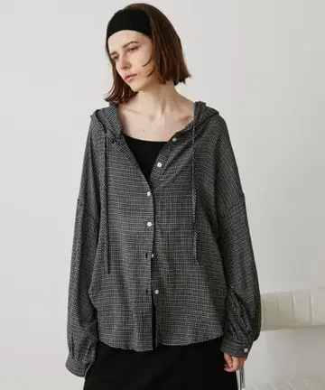 새상품 오버 사이즈 체크 후디 셔츠