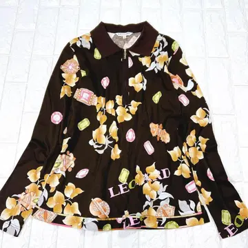 새상품급 레오나르 스포츠 올 패턴 지퍼 티셔츠 빅 사이즈 42