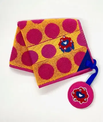 만박 미야쿠미야쿠 미니 타월 참 포함 도트 무늬 핑크 x 오렌지