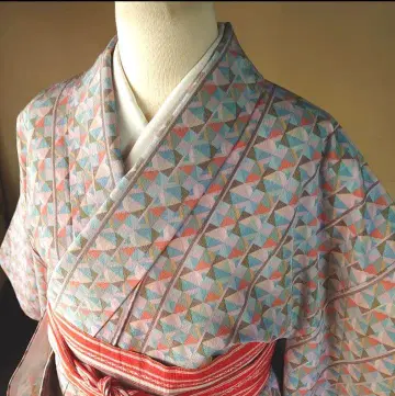 산비 기모노 기하학 패턴 핑크 평상복 폴리에스테르