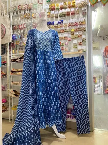 코튼 롱 쿠르타, 팬츠와 숄 (3세트)