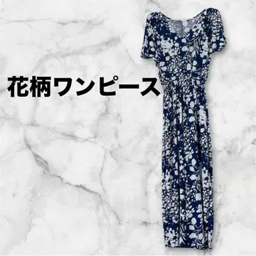 새상품급 꽃무늬 네이비 화이트 V넥 원피스 롱 여름옷