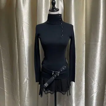 리브 니트 하프 버튼 일본제 다크 케트 y2k