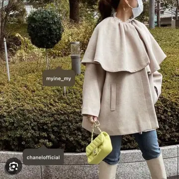 myine 마인 볼륨 프릴 칼라 코트 케이프 코트