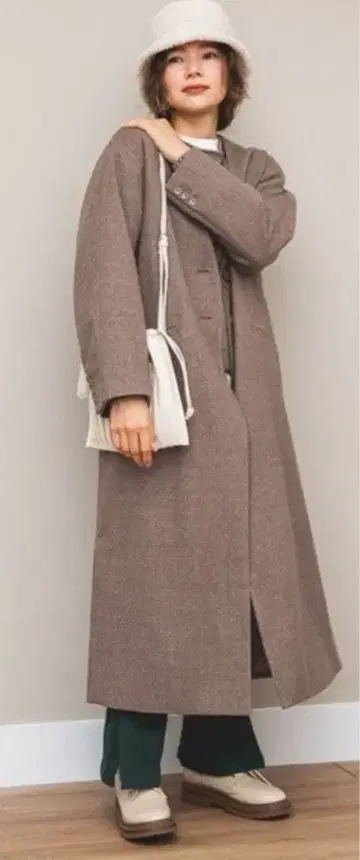 니코앤드 울리테크 노카라 코트 브라운