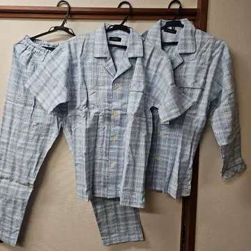 TOROY 파자마 세트 블루 계열 체크 반팔, 긴팔 2장 세트