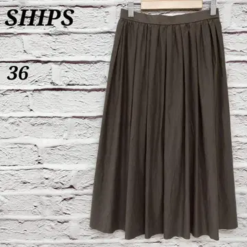 쉽스 36 플리츠 롱 스커트 허리밴딩 안감 부착 일본제 브라운