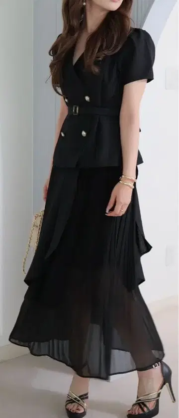 LIPSERVICE 자켓 레이어드 플리츠 원피스 S