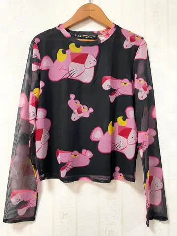 Desigual 핑크 팬서 메쉬 긴팔 상의 L