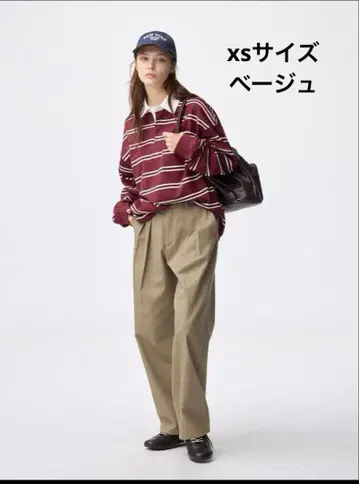 GU 치노 배럴 레그 턱 팬츠 xs 베이지