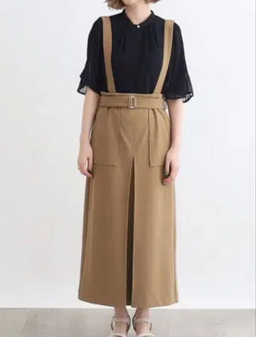 탈부착 서스펜더 턱 베이커 스커트 카멜 브라운