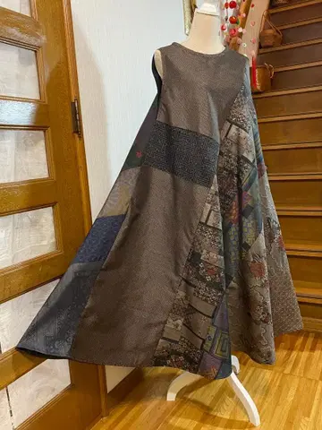 [ 기모노 리메이크 ] 오시마 명주 텐트 라인 원피스