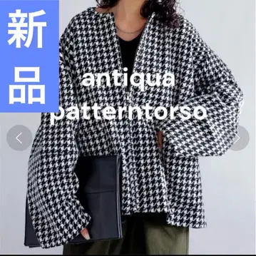 미사용 antiqua 하운드투스 체크 패턴 자켓 완판템