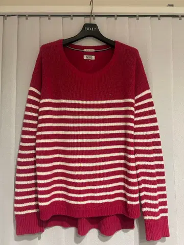 HILFIGER DENIM 버건디 화이트 스트라이프 스웨터 S