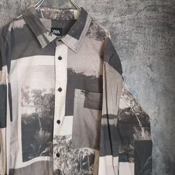 자라 리조트 프린트 셔츠 긴팔 세피아 컬러 나이스 디자인