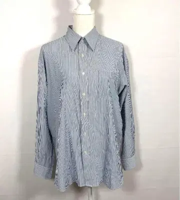 남성용 셔츠 스트라이프 XXL 사이즈 상당 화이트 블랙 긴팔