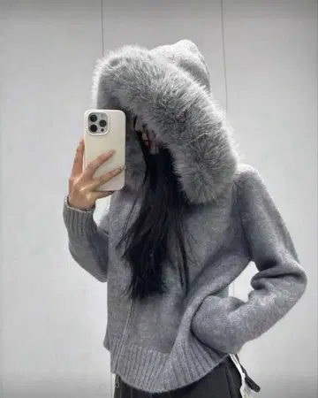 새상품 SHEIN 퍼 후드티 S 사이즈 그레이