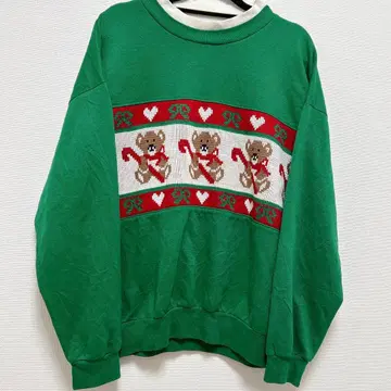 090 곰 베어 레트로 하트 녹색 그린 귀여운 구제 의류 크리스마스