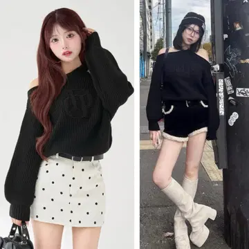 새상품 미개봉 Darich 케이블 로고 아지메 니트탑 BLK