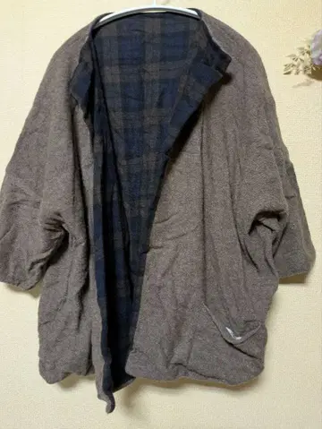 퓨어세신 리버서블 울 체크 자켓 네이비 체크