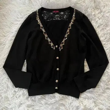 YUKI TORII 비쥬 자수 레이스 가디건 블랙 M 얇은 소재