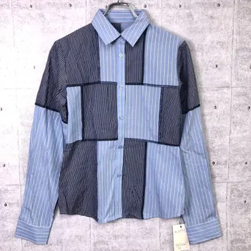 클린걸 스트라이프 패치워크 크레이지 패턴 긴팔 셔츠