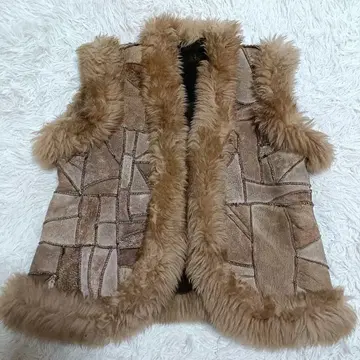 무스탕 베스트 코트 양모 가죽 패치워크 퍼 레더 베스트 보아 L