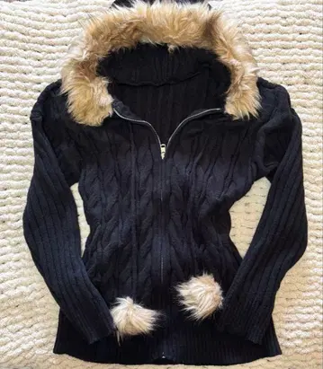 Y2K 그런지 퍼 니트 후드티