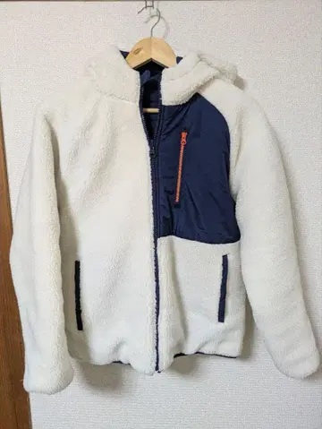 플리스 자켓 후드 부착 화이트 네이비