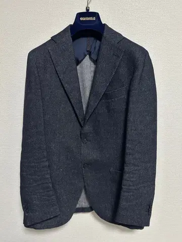 SANTANIELLO 46 네이비 트위드 데님 자켓