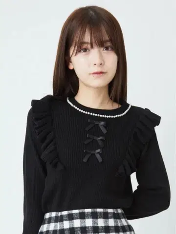 ank rouge 앙크루즈 3개 리본 프릴 니트 블랙 상의